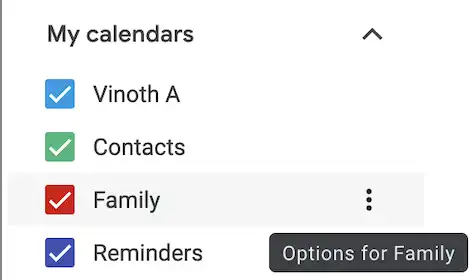 Google Calendar Settings screenshot