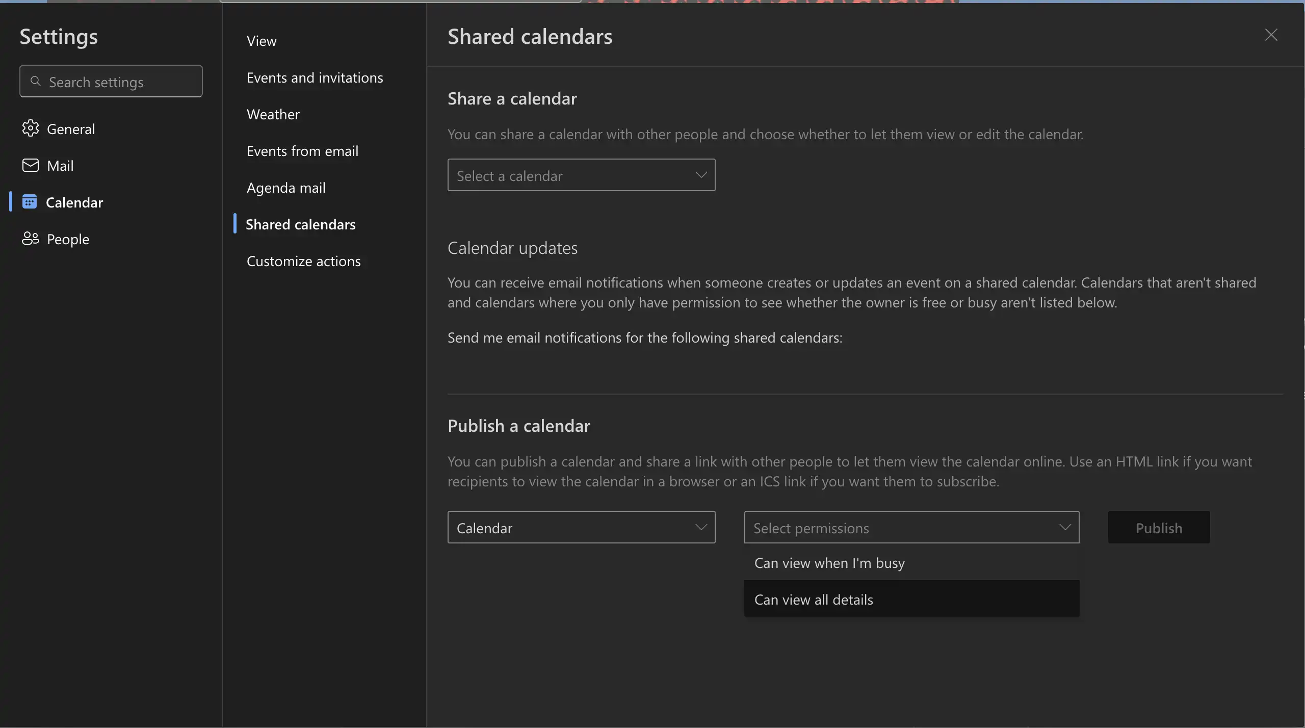 Outlook Calendar Export option