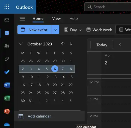 Outlook Calendar Add Calendar screenshot