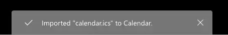 Outlook Calendar import successful